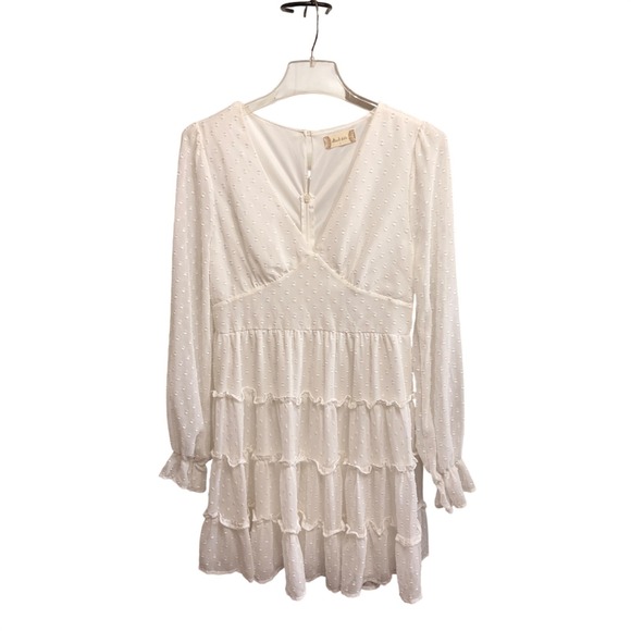 Altar'd State Dresses & Skirts - Altar'd State White Swiss Dot Size L  Dress Ruffled Tiered Mini V-Neck Fairycore